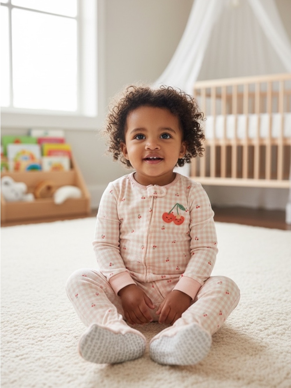 Carter’s Baby Girls Cherry Gingham Footed Sleeper Pajamas NWT Size 24 Months
